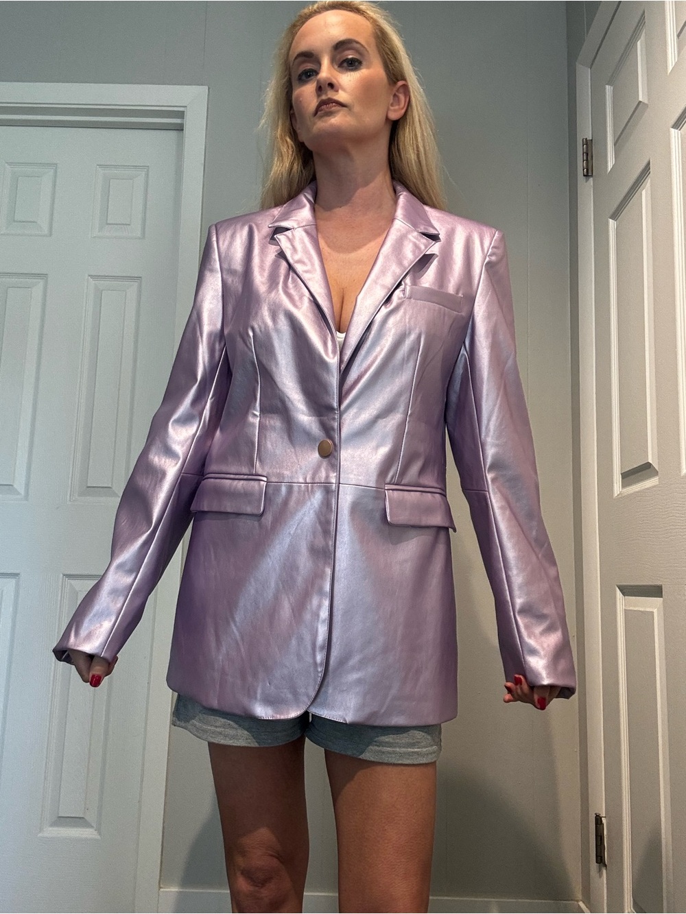 Metallic Lilac Blazer Jacket - Women's Tailored Suit Jacket